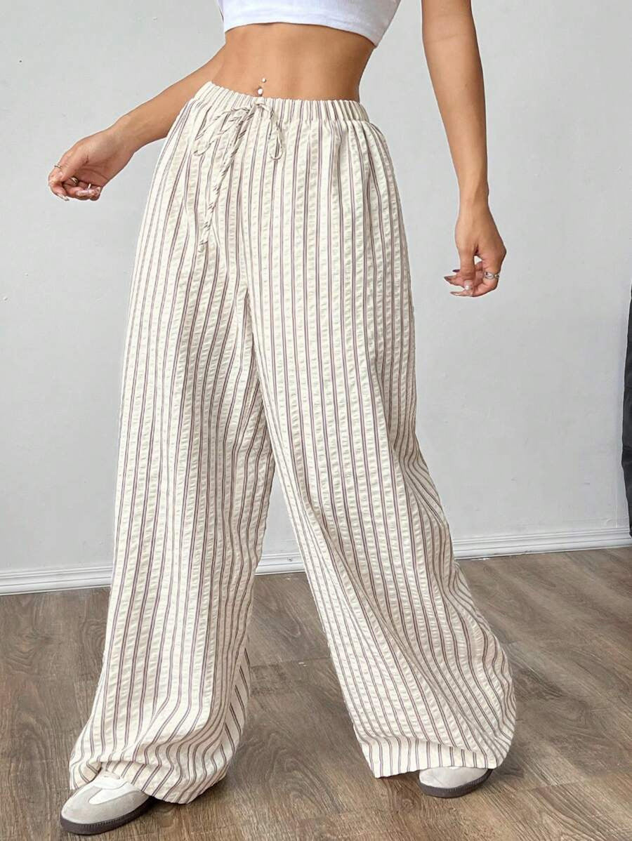 Dame casual høy midje bukser i stripet design Skjora