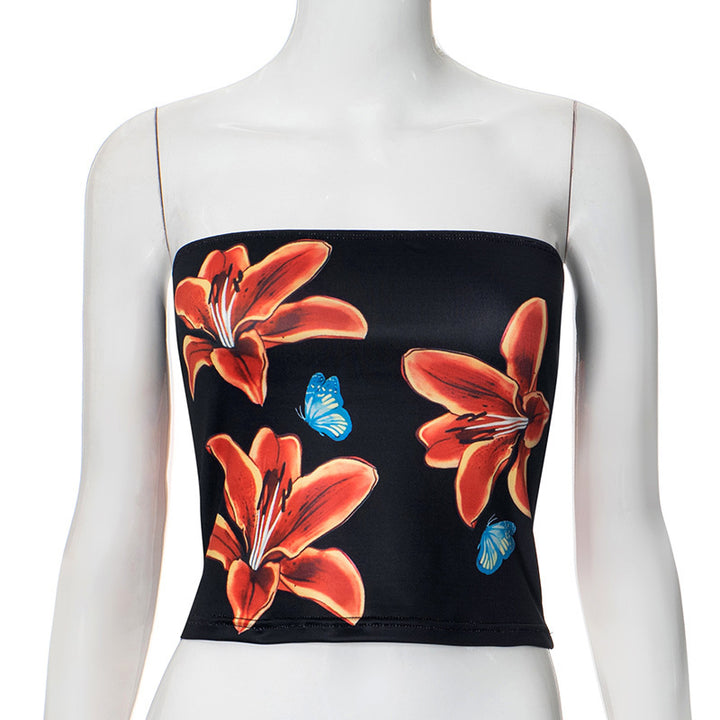 Damer bandeau-top med blomsterdesign og elastisk linning Skjora