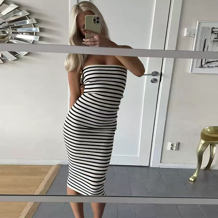 Damen Maxikleid mit Rippstrick und schulterfreiem Design Skjora