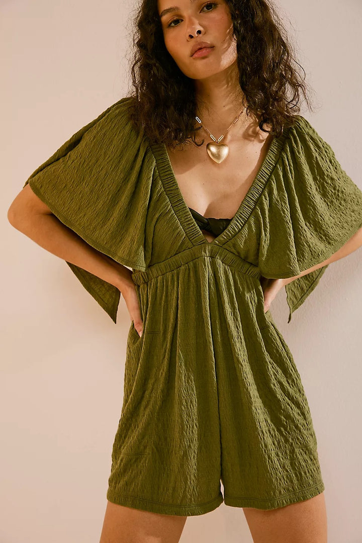 Dame luftig jumpsuit med bred passform og V-hals Skjora