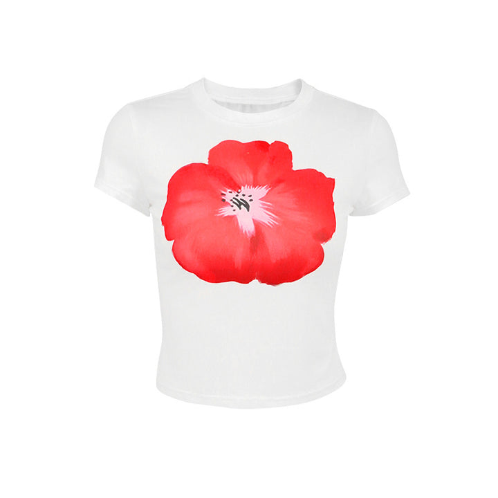 Dame Crop-T-skjorte med blomstermønster Skjora