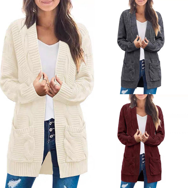 Kvinners chunky strikket cardigan med lommer og strukturert maskeutseende Skjora