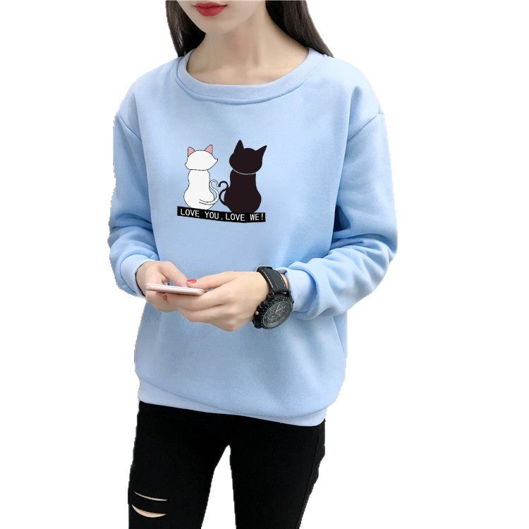 Kvinnesweatshirt med leken katte-design og humoristisk trykk Skjora