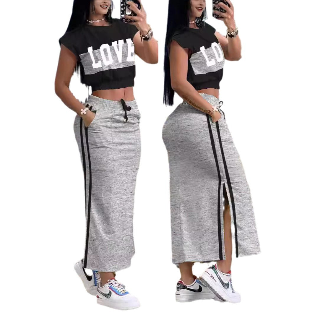 Dame Sporty Crop-Top og Maxiskjørt Sett Skjora