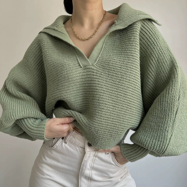 Dame casual genser med teksturert stoff og oversized krage Skjora