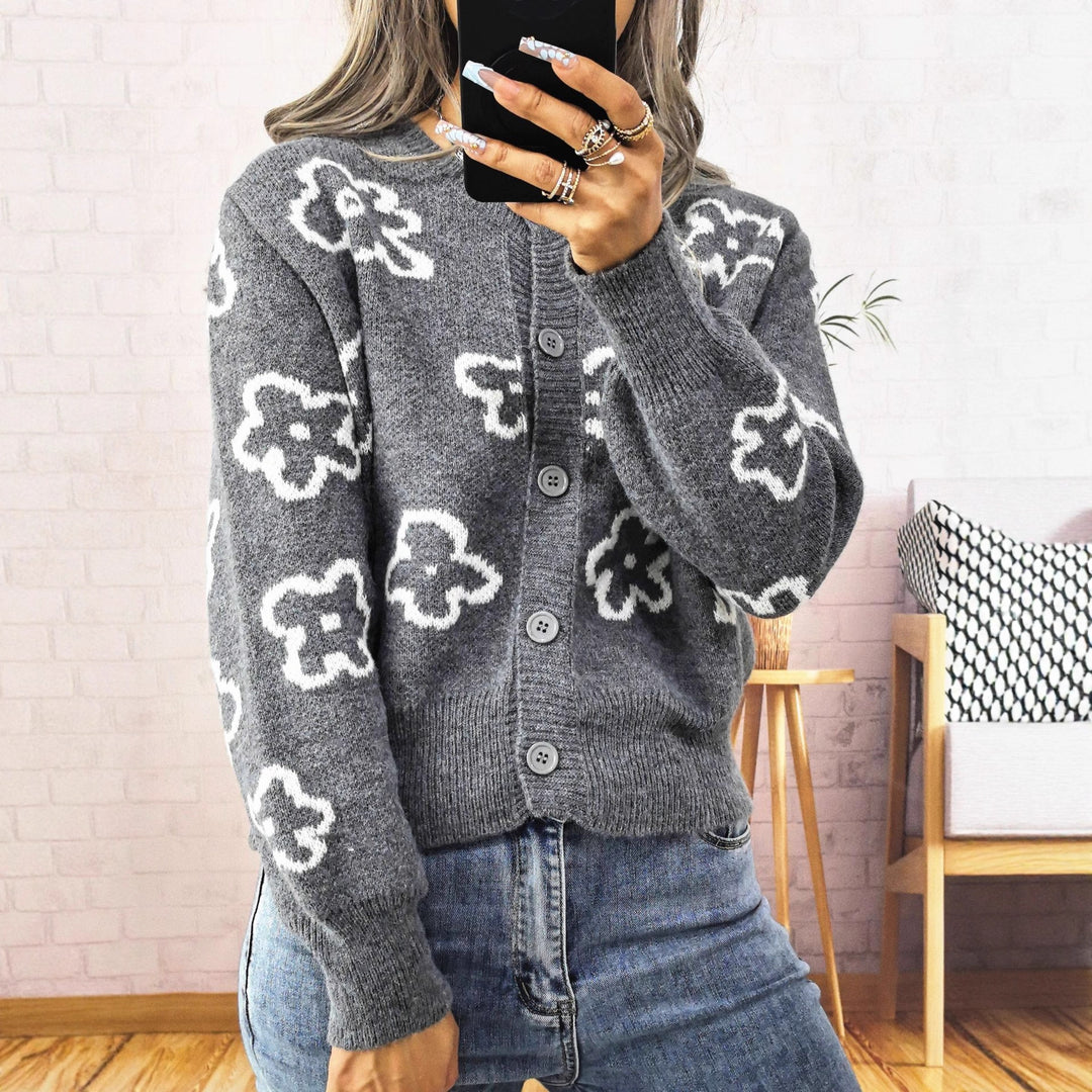 Damer komfortabel cardigan med blomsterdesign Skjora