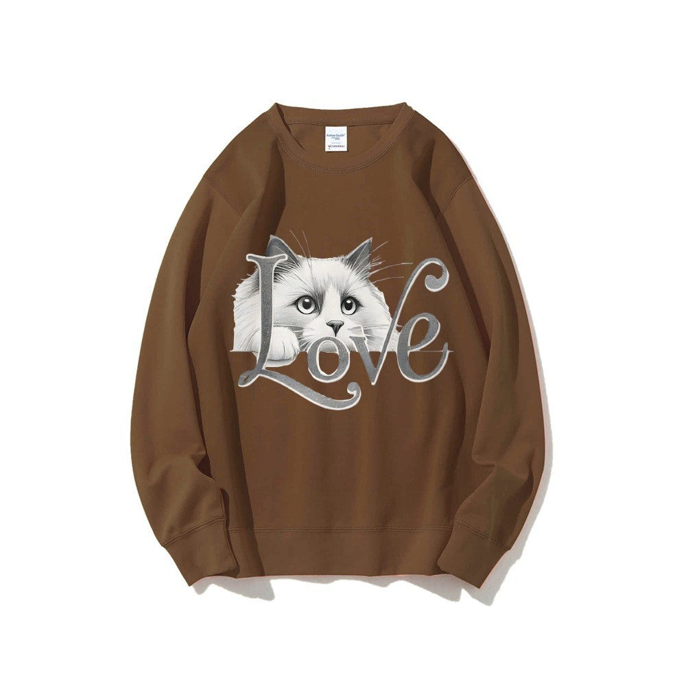 Kvinne sweatshirt med lekent katte design og avslappet passform Skjora