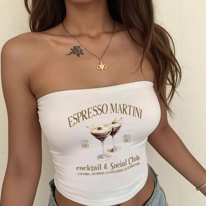 Dame Bandeau topp med Espresso Martini trykk og figurnær passform Skjora