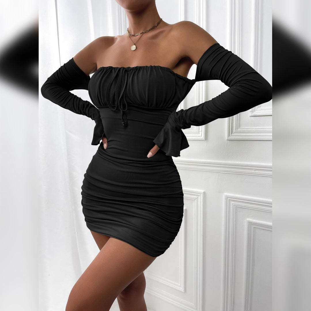 Dame Off-Shoulder Minikjole med Flippy og lange ermer Skjora