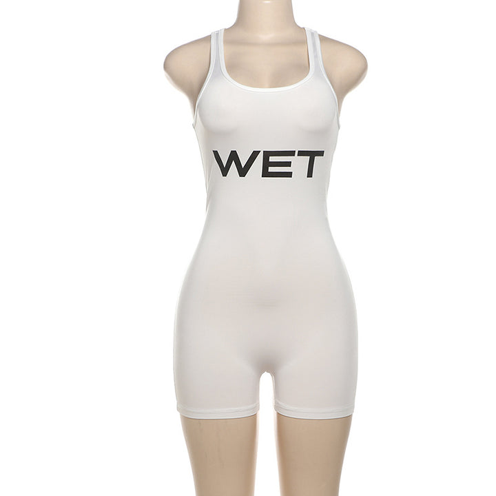 Dame Sporty jumpsuit med racerback og iøynefallende logo Skjora