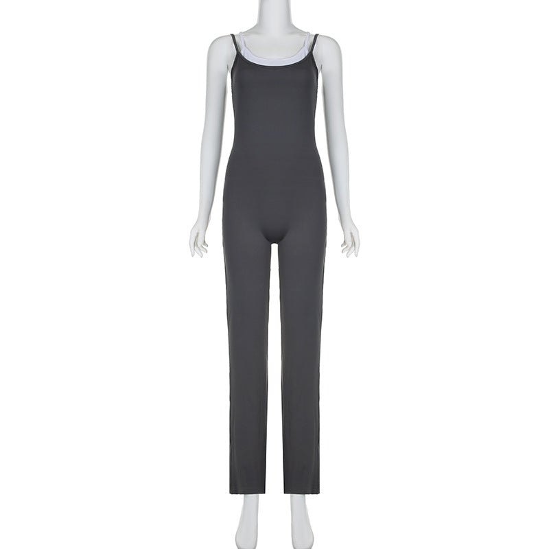 Dame Jumpsuit med elegante striper og justerbare stropper Skjora