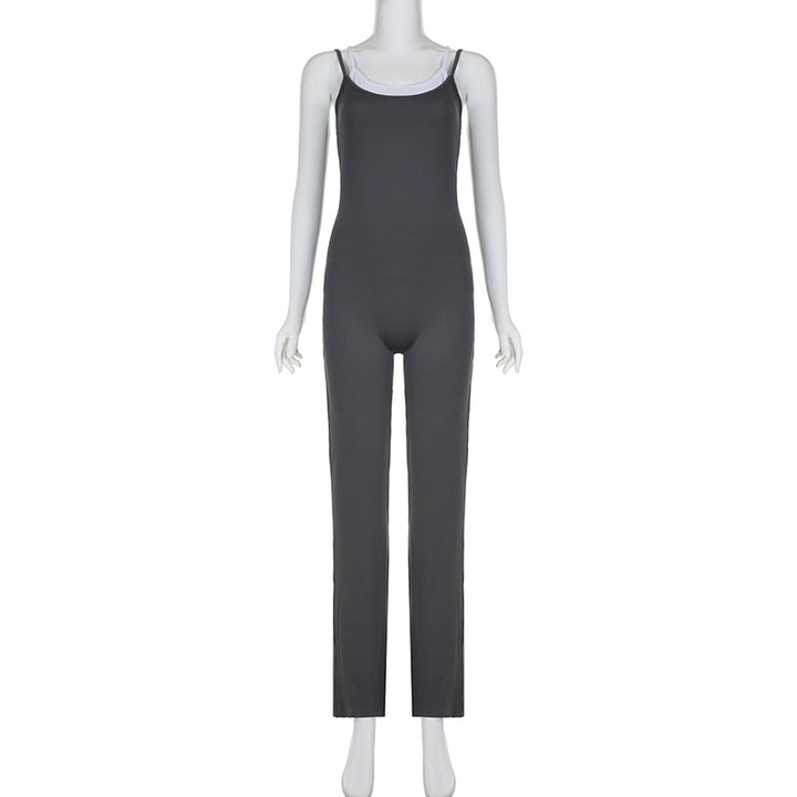 Dame jumpsuit med smale stropper og moderne striper Skjora