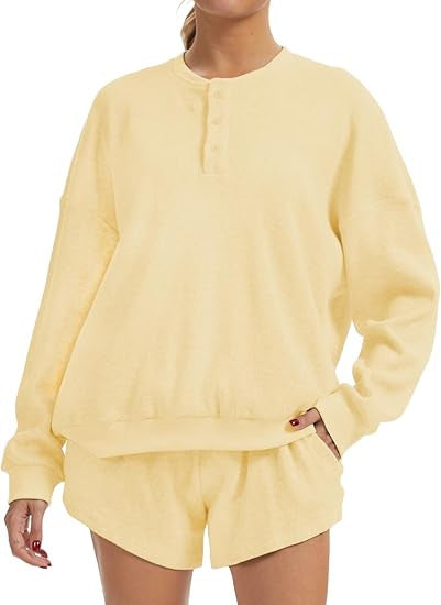 Kvinne Casual Overdimensjonert Genser og Shorts Sett Skjora