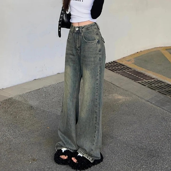 Kvinner Bred Skjær Høy-Høst Denim Jeans Skjora