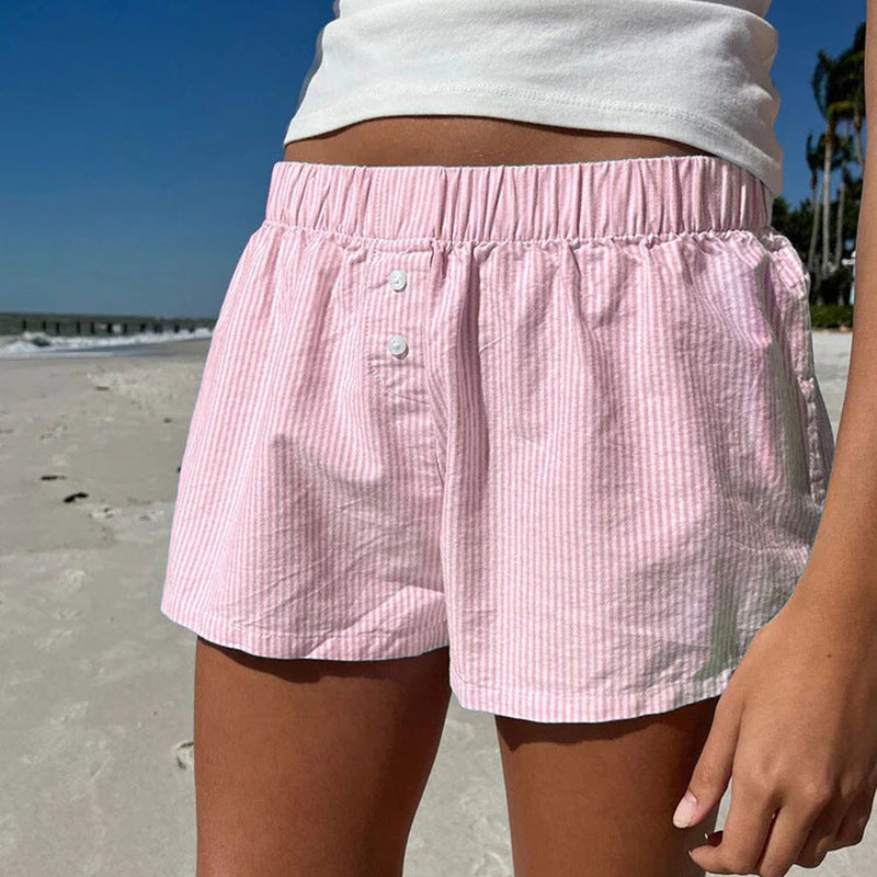 Damer behagelige bomullsshorts med knappdetaljer Skjora