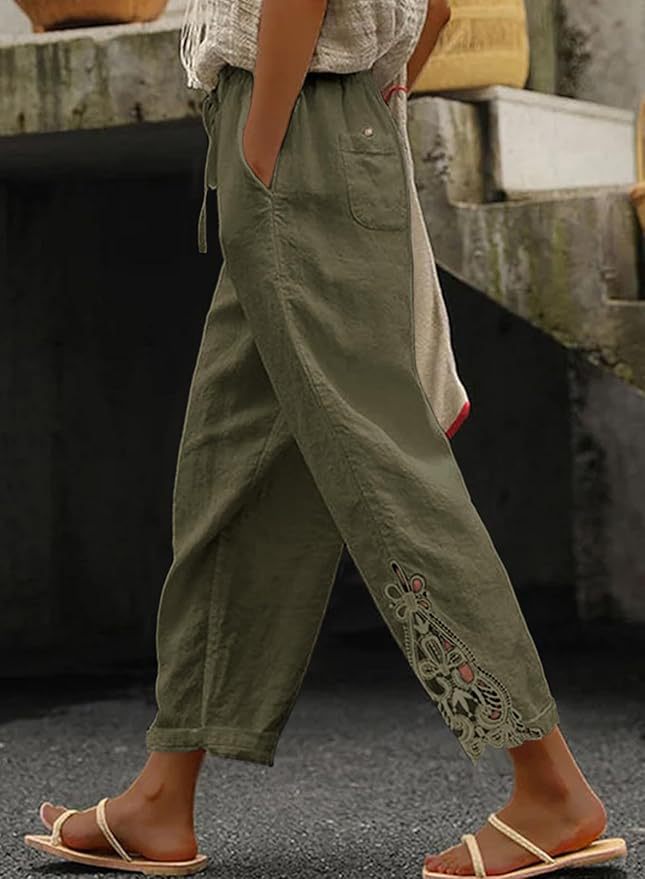 Damer Lett og luftig sommerbukse i Boho-stil med broderi Skjora