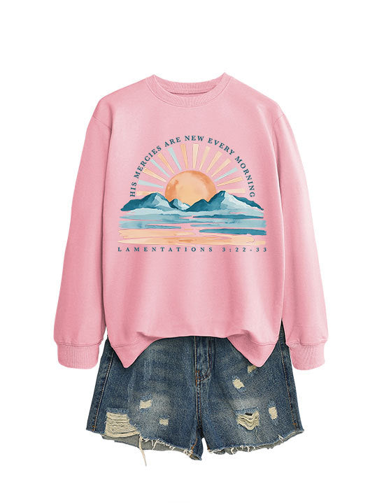 Kvinne sweatshirt med inspirerende soloppgang design og avslappet passform Skjora