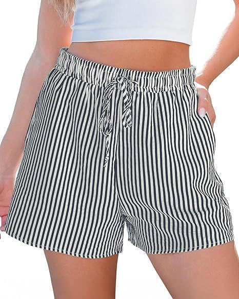 Dame casual shorts med elastisk midjebånd og stripete design Skjora