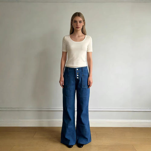 Dame Bootcut-jeans med høy midje og knappelukking Skjora