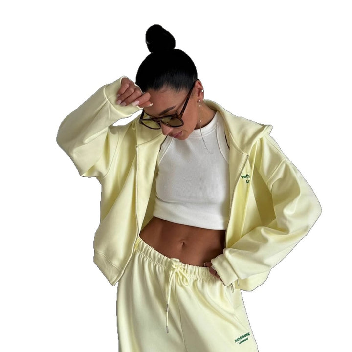 Kvinnes Casual Oversized Treningsdrakt med Stilig Krage og Elastisk Livlinje Skjora