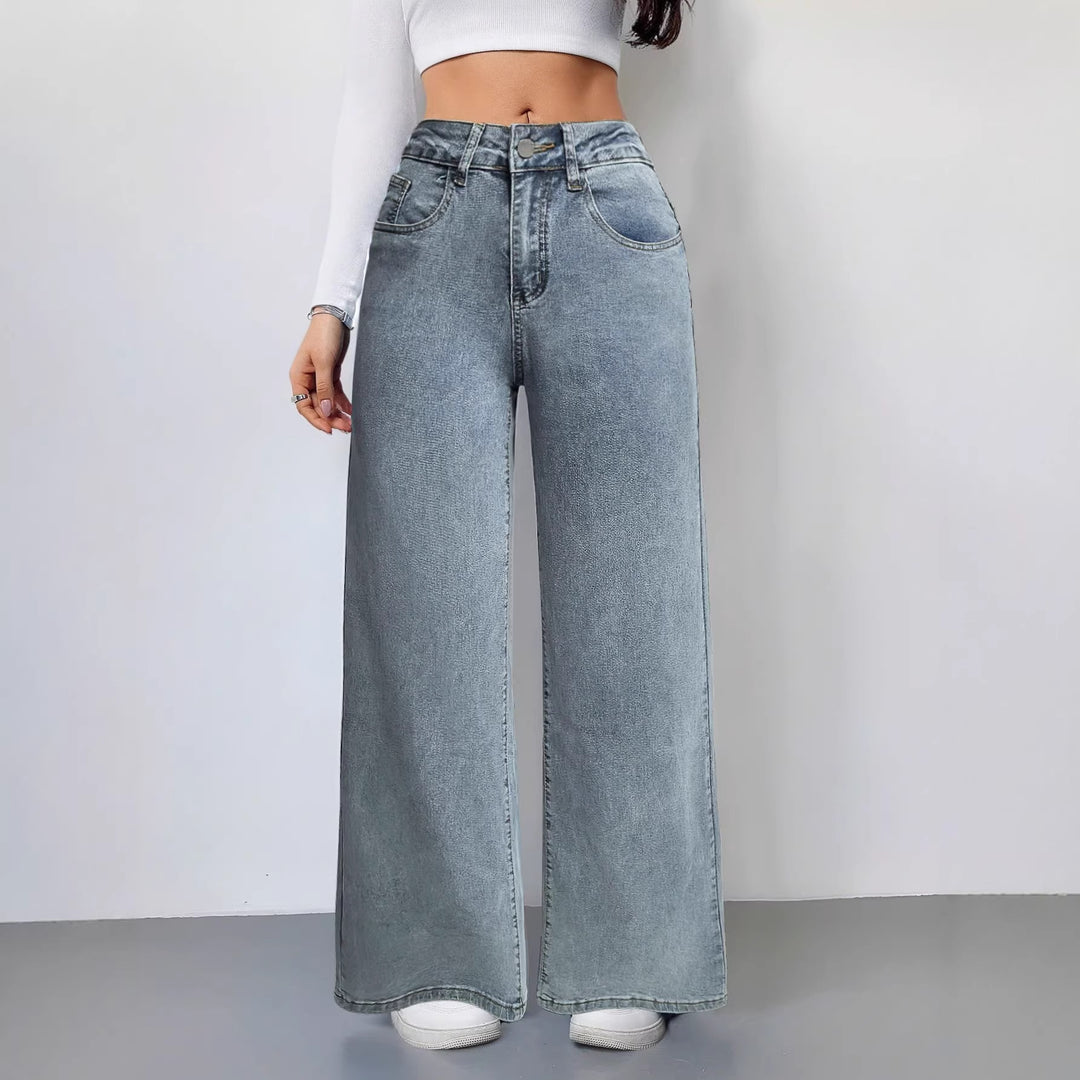 Dame brede vintage-stil jeans med høy midje og avslappet utseende Skjora