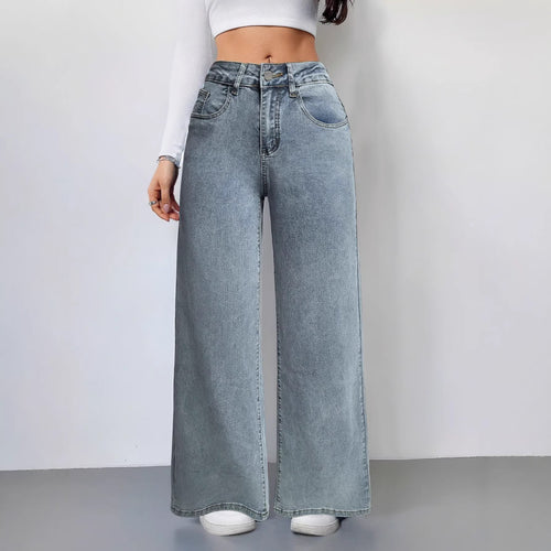 Dame brede vintage-stil jeans med høy midje og avslappet utseende Skjora