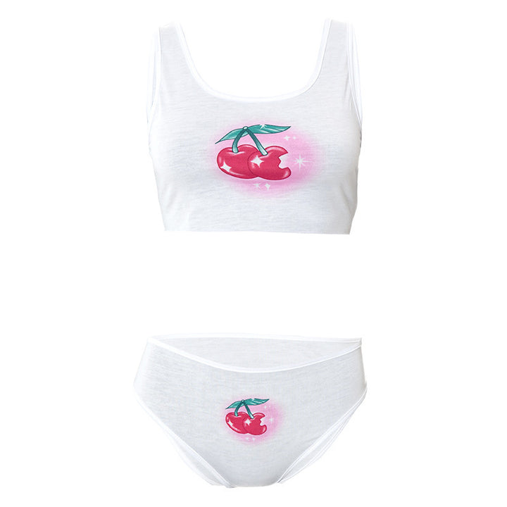 Dame Crop-Top og undertøysett med munter kirsebærmotiv Skjora