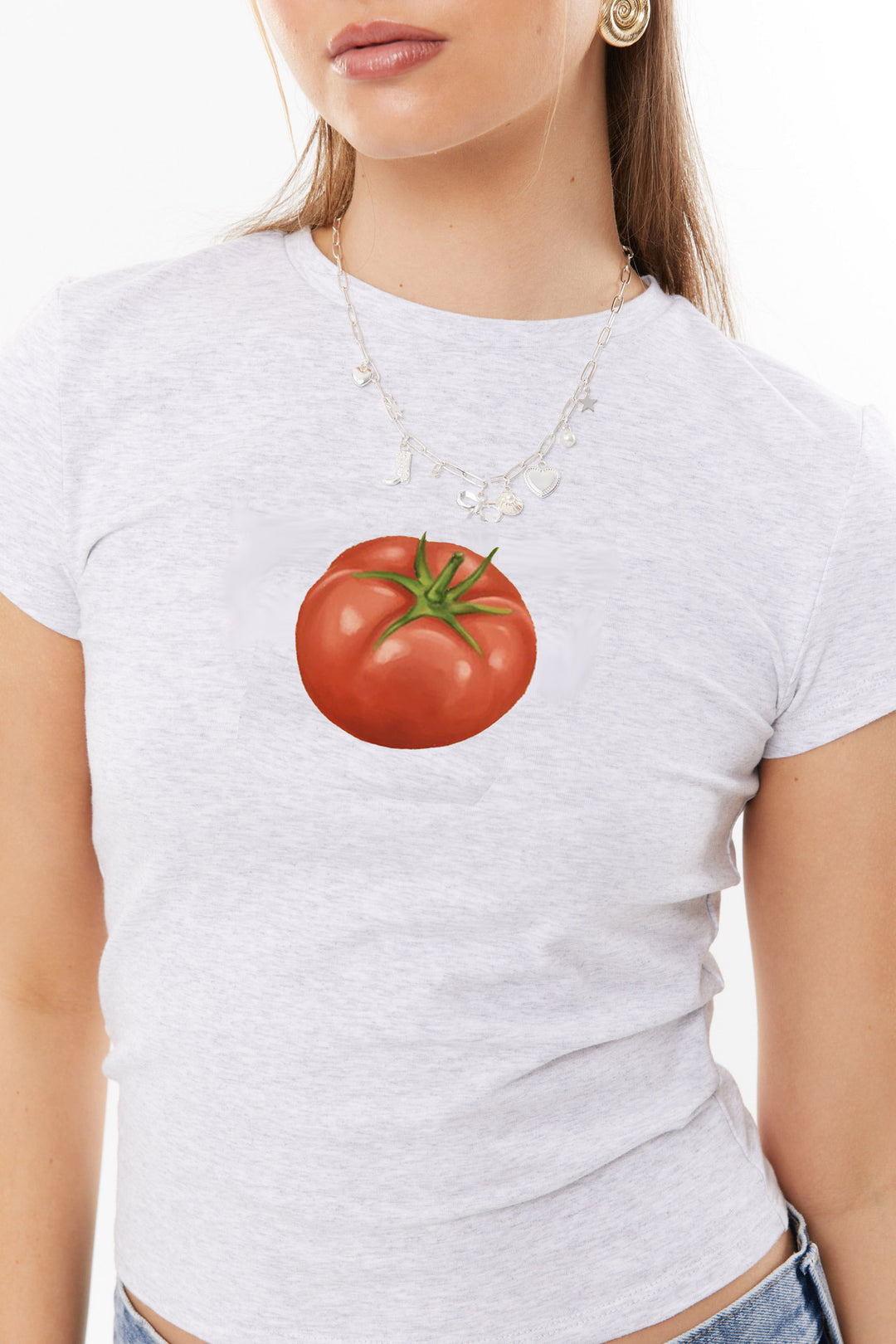 Dame avslappet crop-top med friskt sitrontrykk Skjora