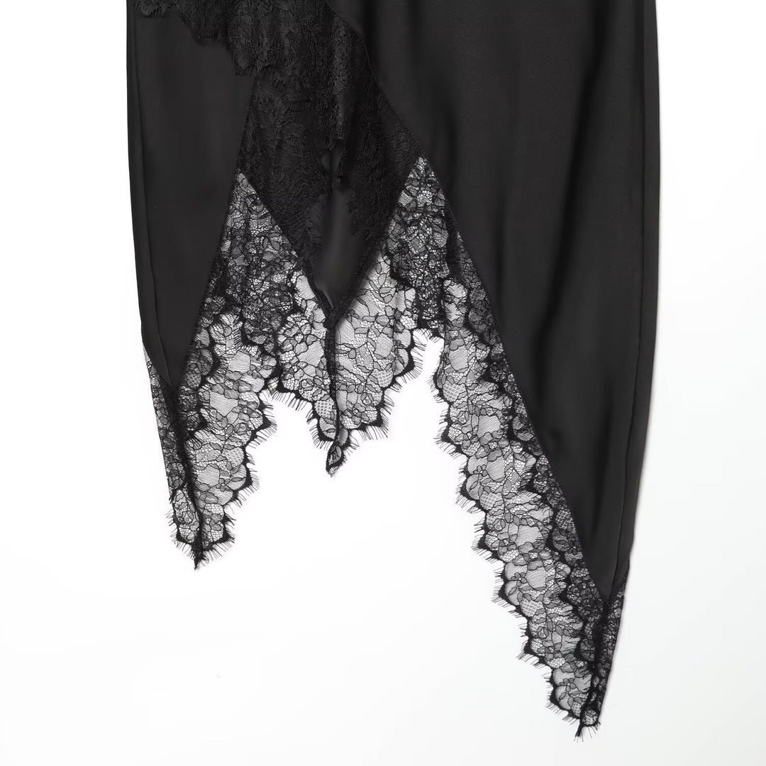 Dame Maxi-kjole med asymmetrisk spissbroderi og elegant kant Skjora