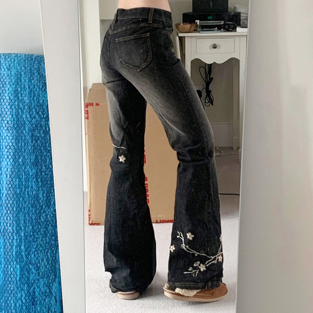 Dame Flared Jeans med blomstermønster og høy midje Skjora