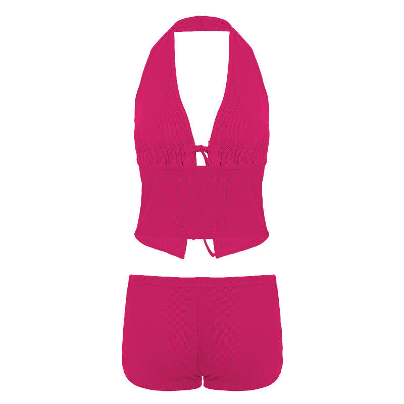 Dame elegant halter-top med fremragende rynkning og korte shorts Skjora