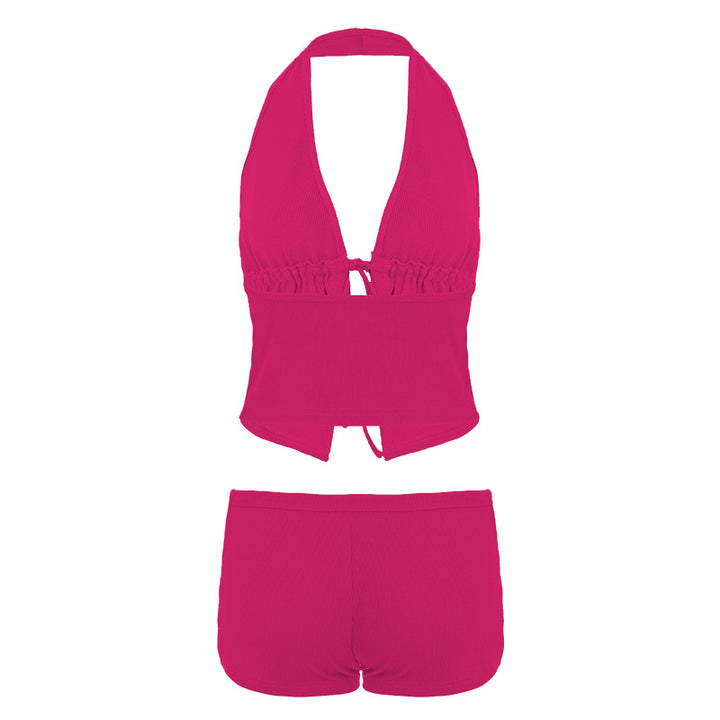 Dame elegant halter-top med fremragende rynkning og korte shorts Skjora