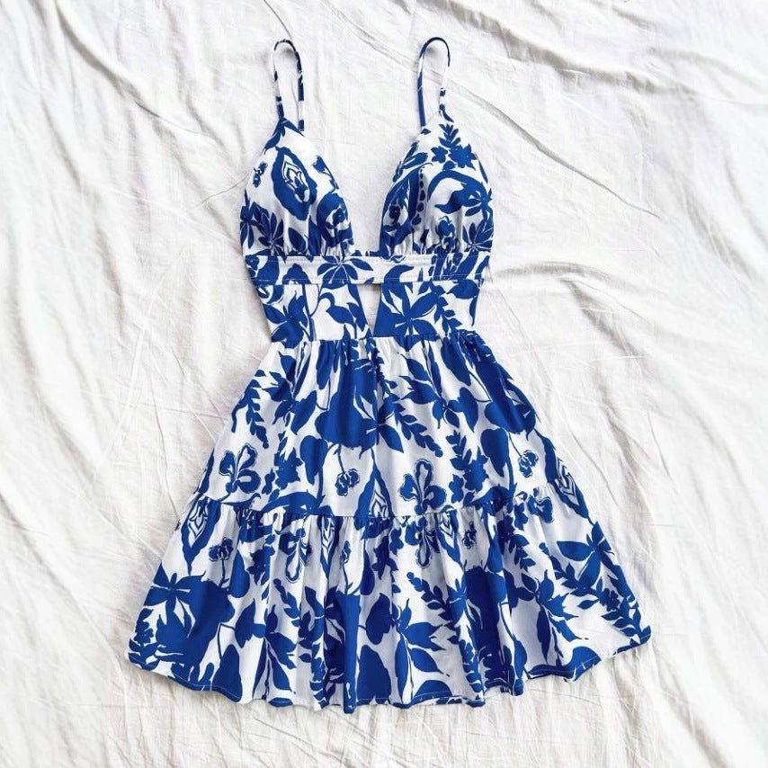 Dame sommerkjole med leken babydoll-snitt og blomsterdesign Skjora