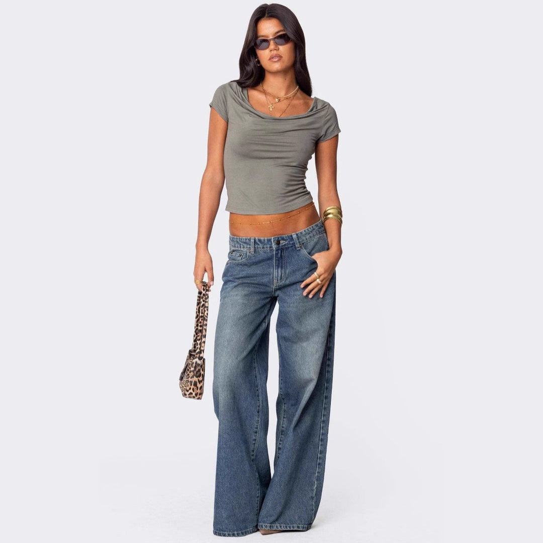 Dame casual flare jeans med bred ben Skjora