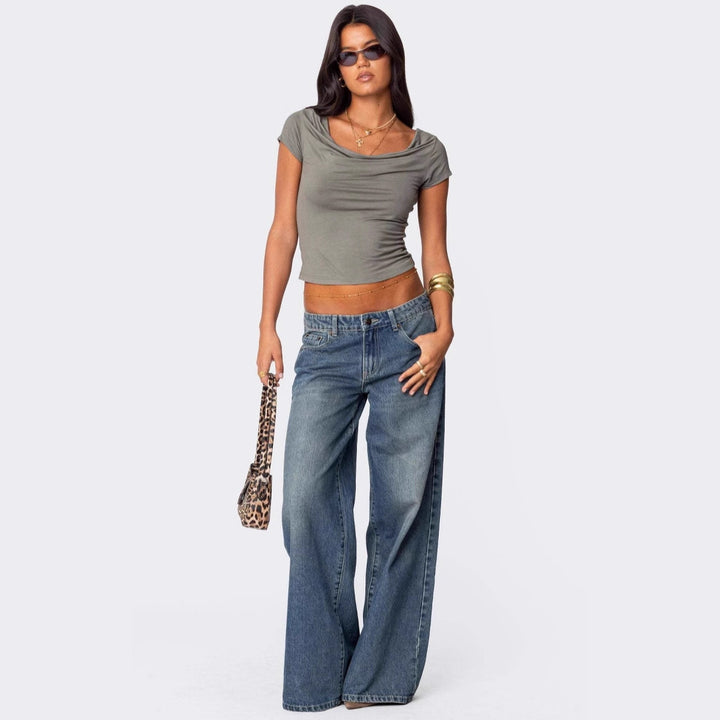 Dame casual flare jeans med bred ben Skjora