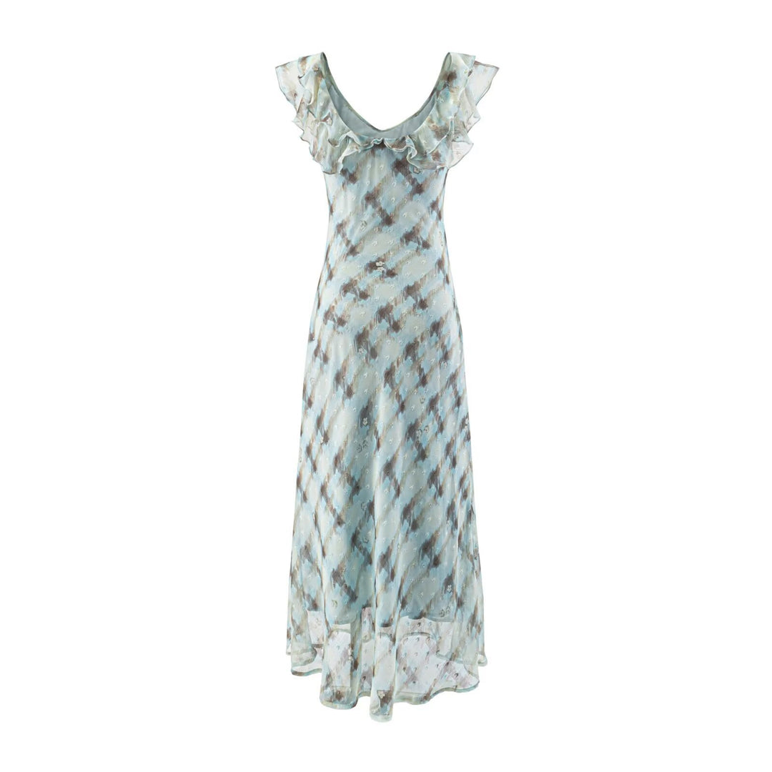 Women's Maxi Dress with Beautiful Ruffles and Elegant Tie Skirts