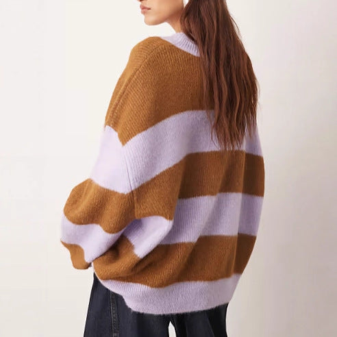 Dames oversized strikkegenser med stripet mønster og bred passform Skjora