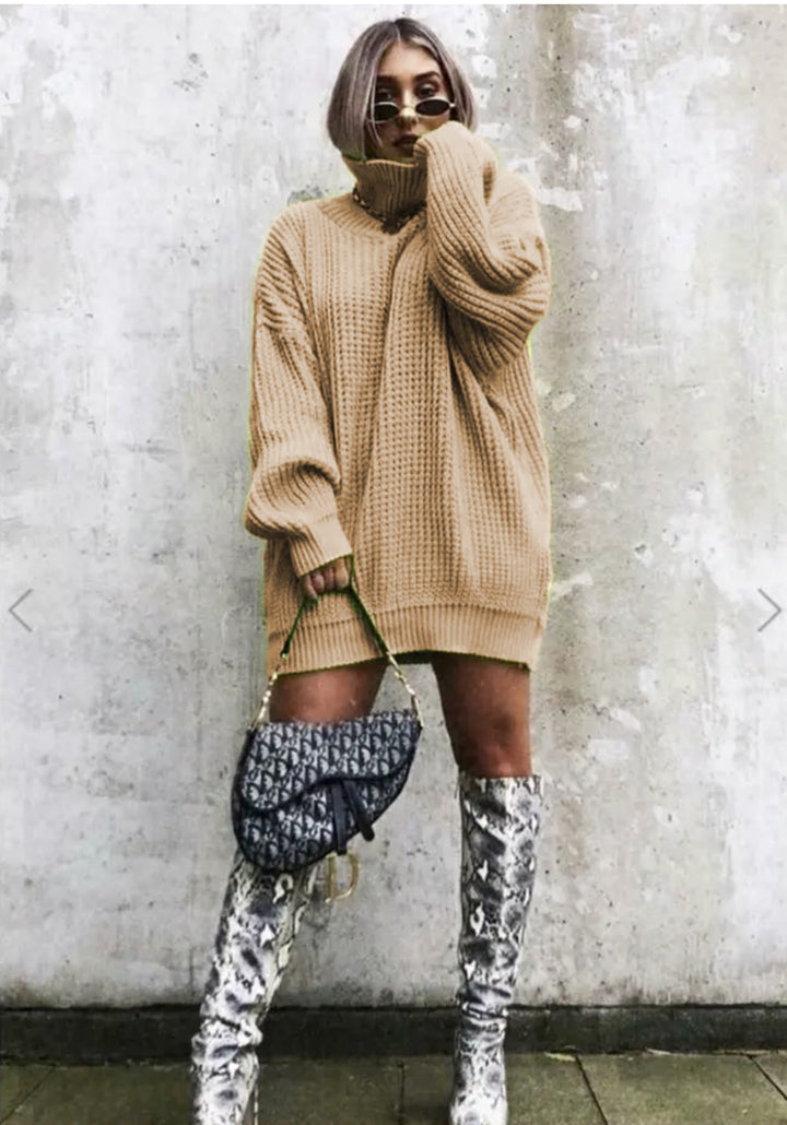 Dame chunky strikkegenser med høy krage og avslappet oversized passform Skjora