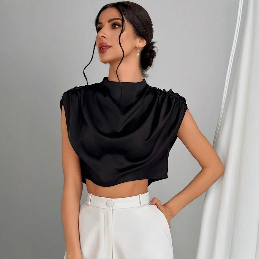 Dame Elegant Crop-Top med voluminøse ermer og edel ryggutskjæring Skjora