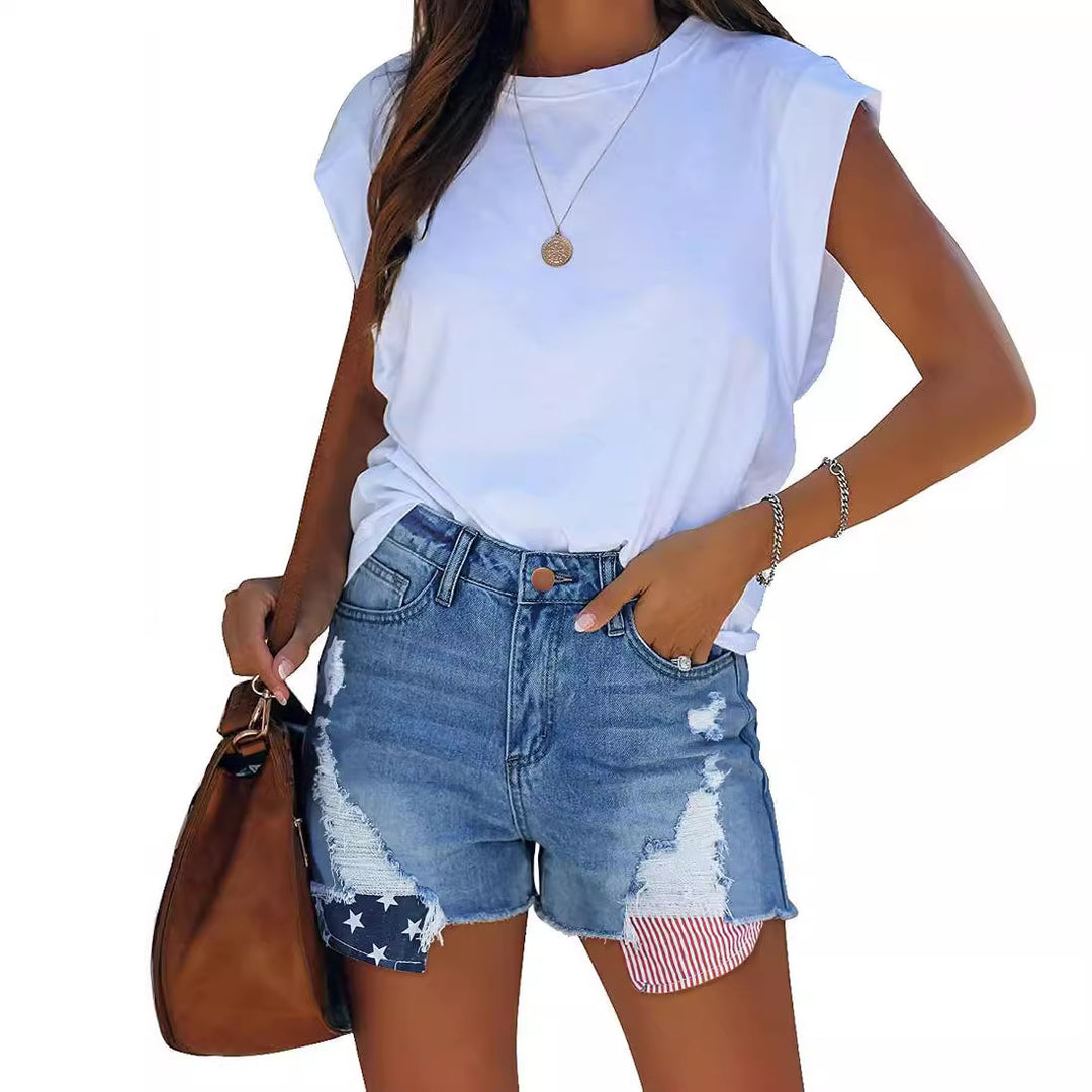 Damer Ødelagte Denim-Shorts med kreative Patch-detaljer Skjora