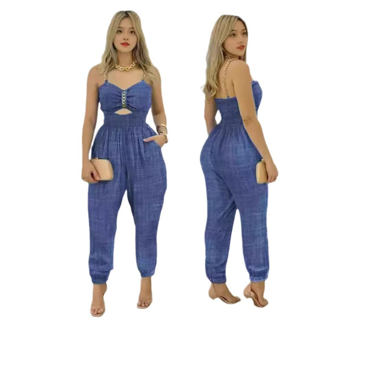 Dame Fasjonabel Jumpsuit med U-cut og tynne stropper Skjora