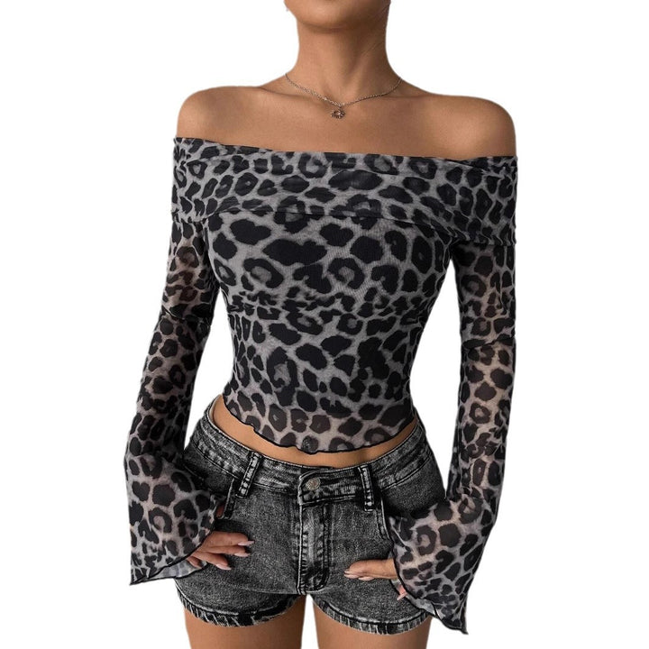Dame Off-Shoulder Topp med leopardmønster Skjora