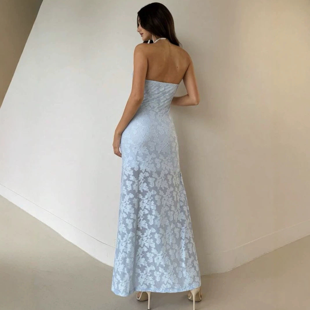Dame Elegant Maxikjole med blomsterdesign og høy splitt Skjora