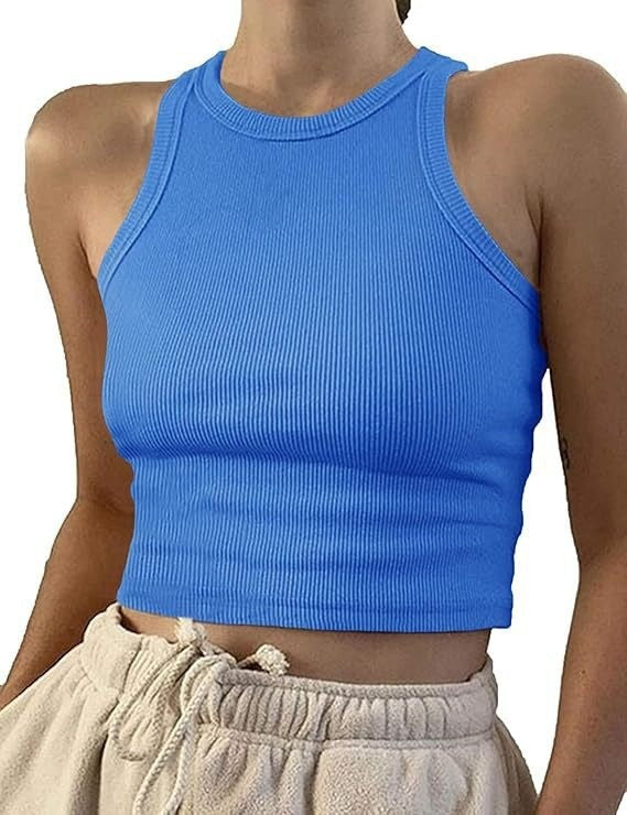 Damer sporty crop-top med elastisk ribbedesign Skjora