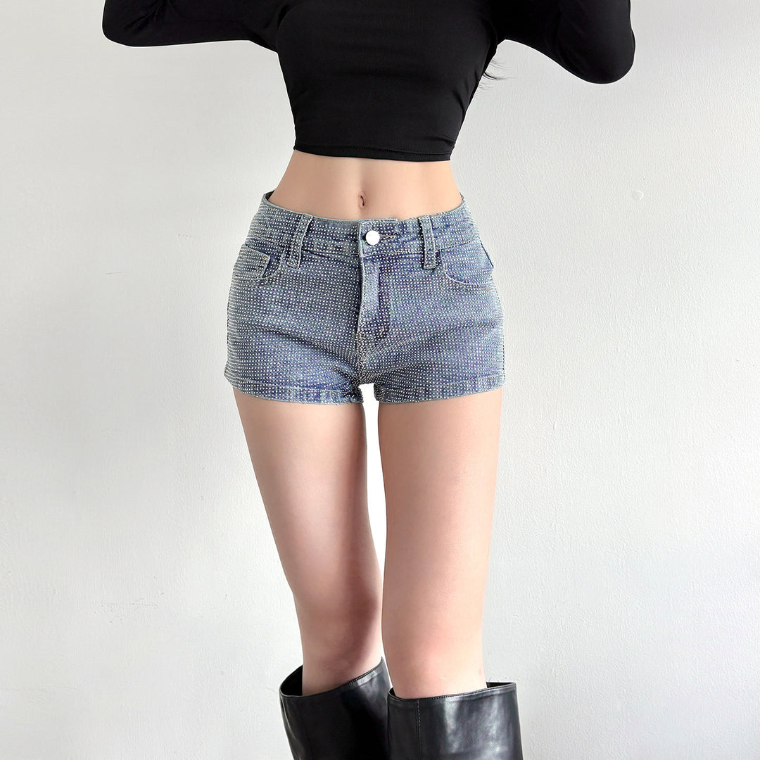 Dame glitrende denim-shorts med glitrende aksenter Skjora
