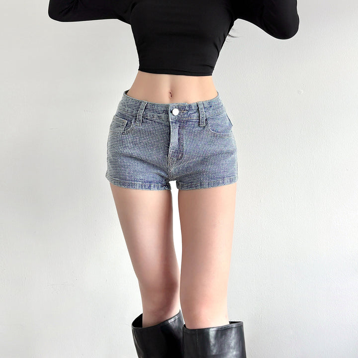 Dame glitrende denim-shorts med glitrende aksenter Skjora