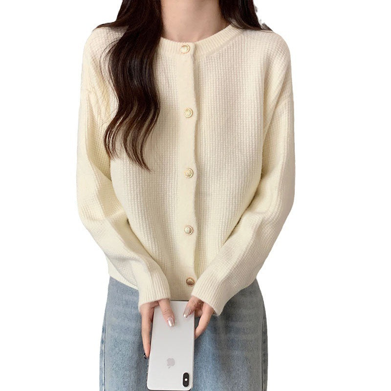 Damer Cozy Cardigan med Fin Strukturert Mønster og Knappe Detaljer Skjora