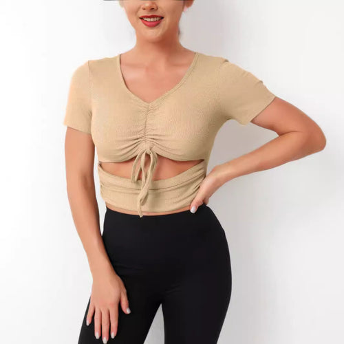 Dame Cropped Top med snøring og V-hals Skjora