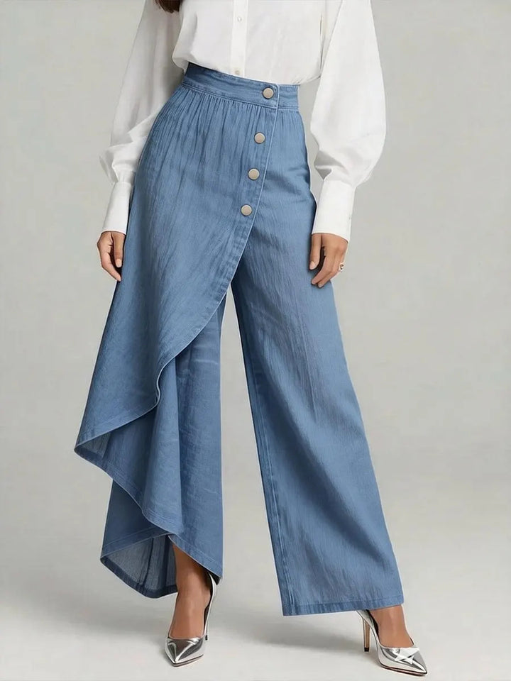 Dame Denim-skjørt med asymmetrisk snitt og knappedetaljer Skjora