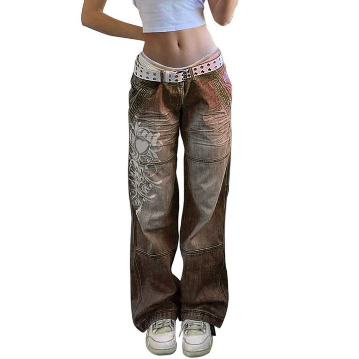 Damer baggy jeans med unikt grafisk design Skjora